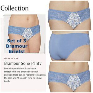 Set of 3! Panties 2XL Briefs Bramour Soho 34/2XL FITS 33-34" Waist Low-Rise Blue